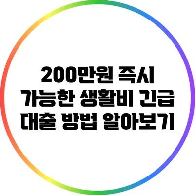 200만원 즉시 가능한 생활비 긴급 대출 방법 알아보기