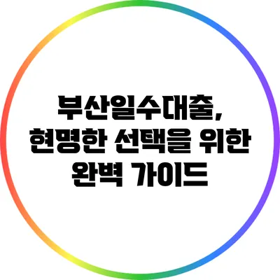부산일수대출, 현명한 선택을 위한 완벽 가이드