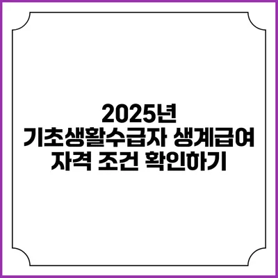 2025년 기초생활수급자 생계급여 자격 조건 확인하기