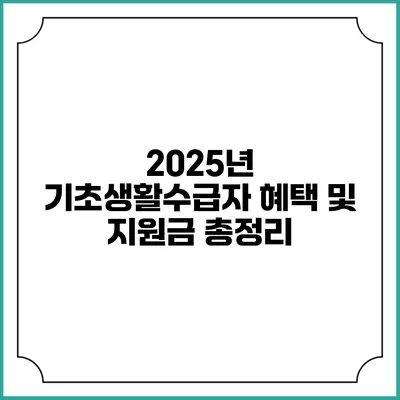 2025년 기초생활수급자 혜택 및 지원금 총정리