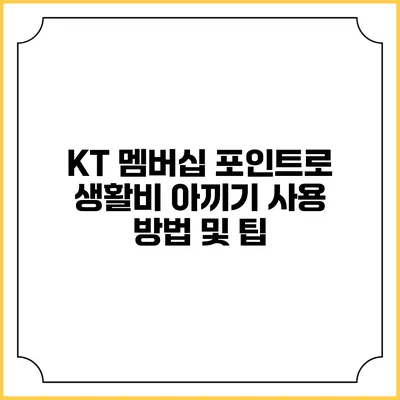 KT 멤버십 포인트로 생활비 아끼기 사용 방법 및 팁