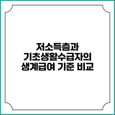 저소득층과 기초생활수급자의 생계급여 기준 비교